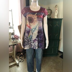 Women’s Variations Small Embellished Tshirt with Lace Sleeve